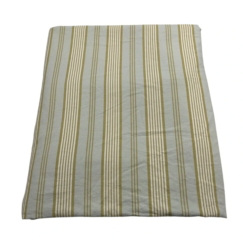Restoration Hardware King Duvet Misto Stripe Aqua Green Cream Button 100% Cotton